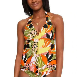Bar III Acrylic Ring Halter Tankini Swim Top